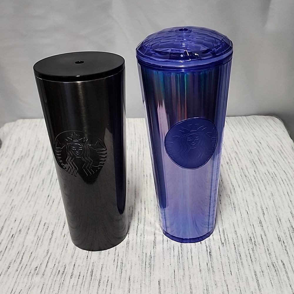 2 Starbucks Tumbler Cold Cup Venti Metal/ 2022 Starbucks - Periwinkle Kaleidosco